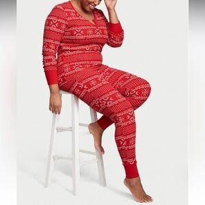 NWT Cotton Victoria's Secret L Pajamas PJs 2 pc Thermal Red